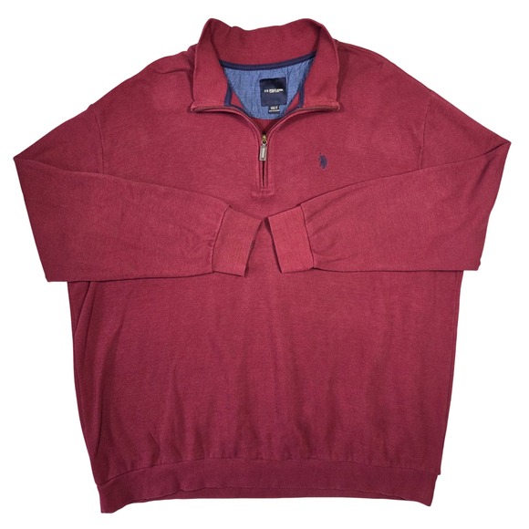 U.S. Polo Assn 3XLT Burgundy 1/4 Zip Pullover Sweater Mens Long Sleeve Preppy - Picture 1 of 6